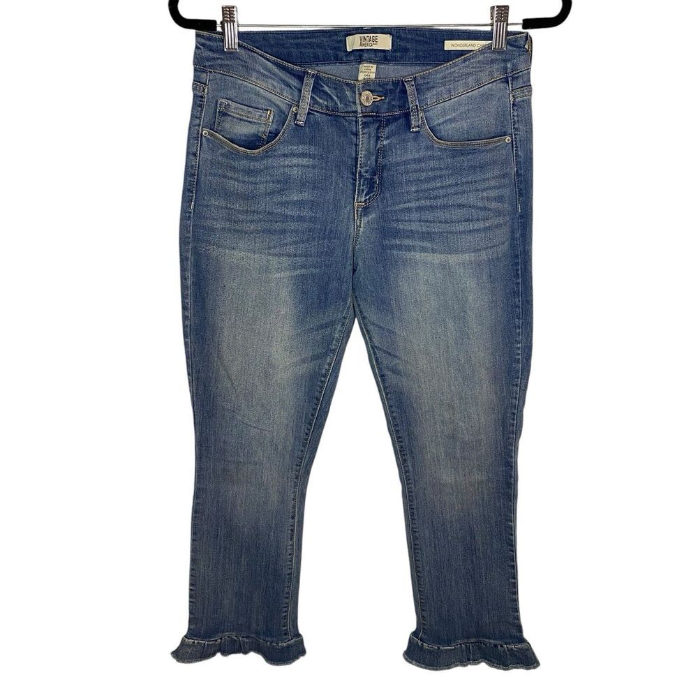 Womens Vintage America Blues Wonderland Capri With Ruffles Size‎ 6/28 Denim Boho